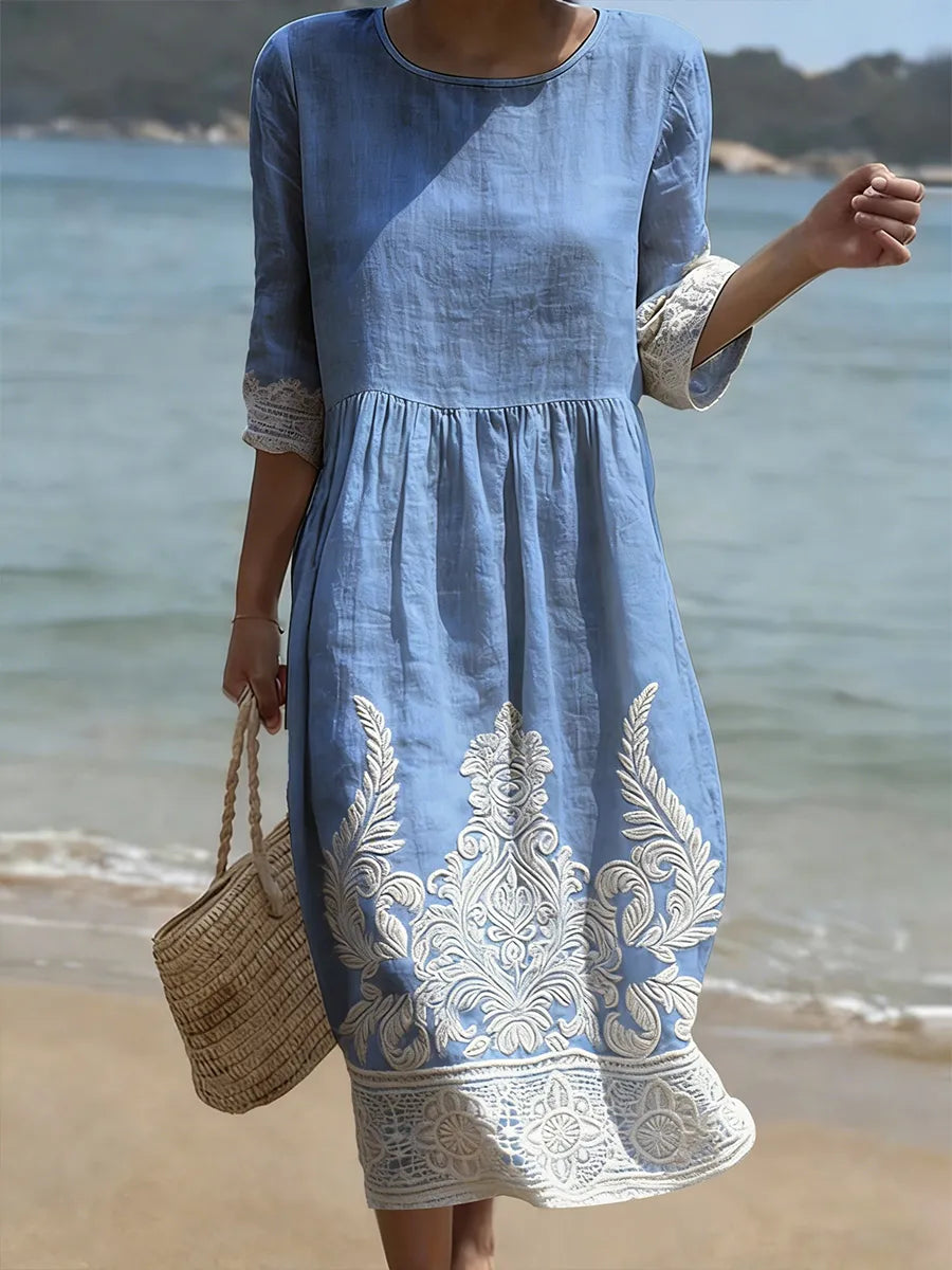 Marsha™ | Coastal Embroidered Casual Midi Dress