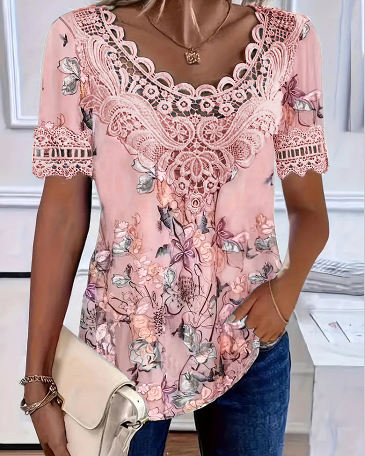 Mettie™ | Elegant Floral Lace V-Neck Blouse