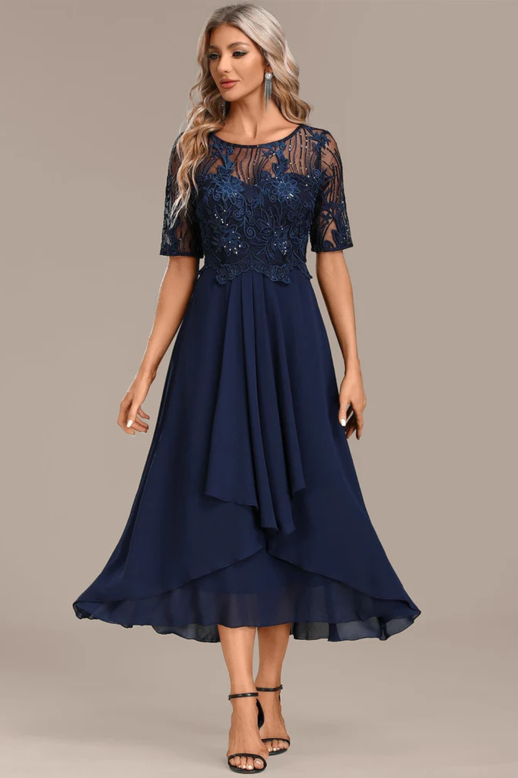 Clarice™ | Elegant Structured Evening Midi Dress