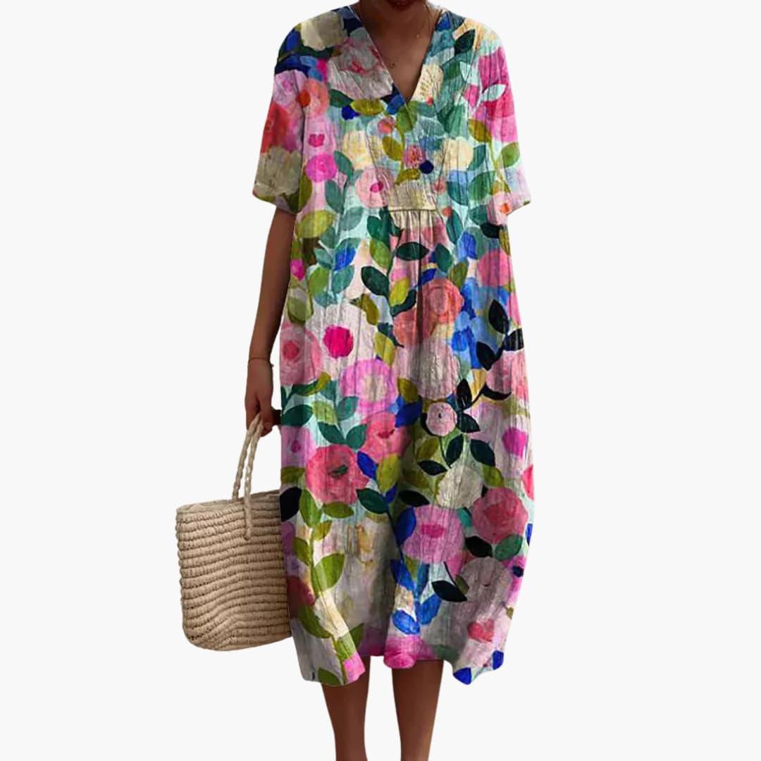 Fiona™ | Floral V-Neck Midi Dress