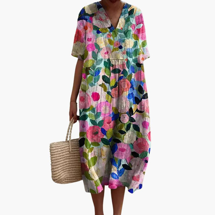 Fiona™ | Floral V-Neck Midi Dress
