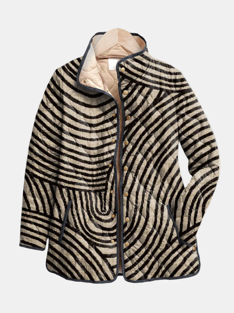 Inaya | Retro Hand-Drawn Circle Design Quilted Jacket