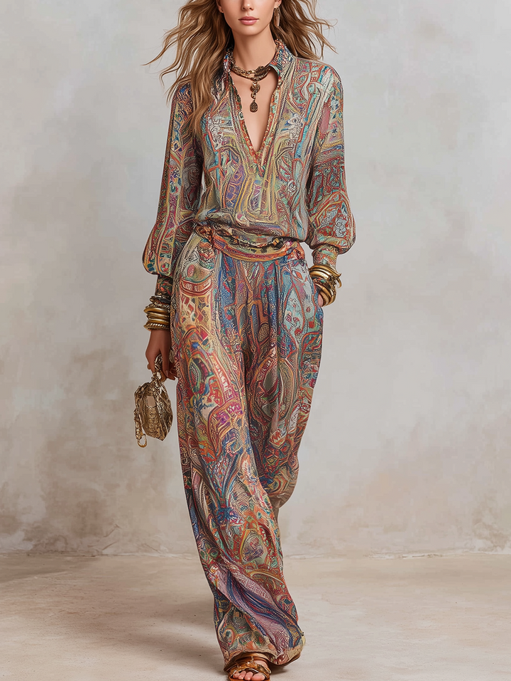 Marvelle™ | Chic Printed Wide-Leg Pantsuit