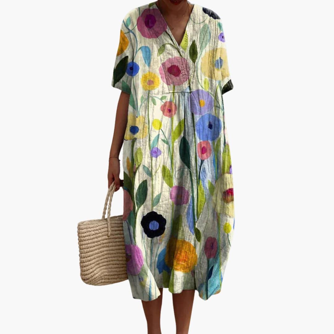 Fiona™ | Floral V-Neck Midi Dress
