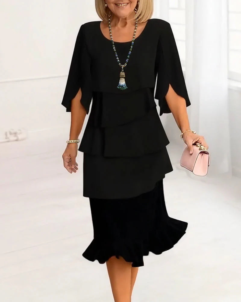 Sheryl™ | Classic Layered Ruffle Elegant Midi Dress