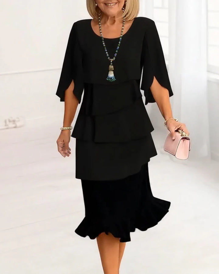 Sheryl™ | Classic Layered Ruffle Elegant Midi Dress