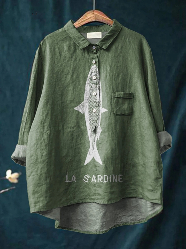 Sardine Fish Graphic Printed Women's Casual  Shirt