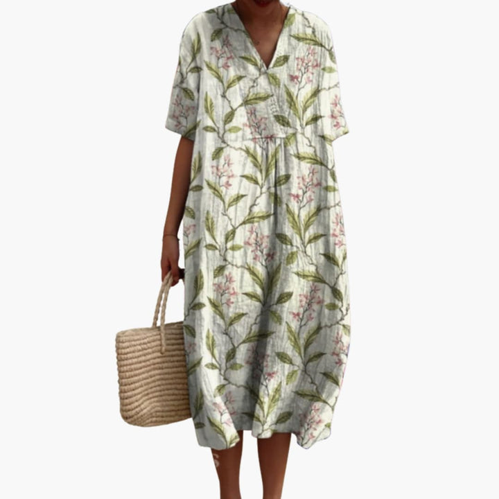 Fiona™ | Floral V-Neck Midi Dress