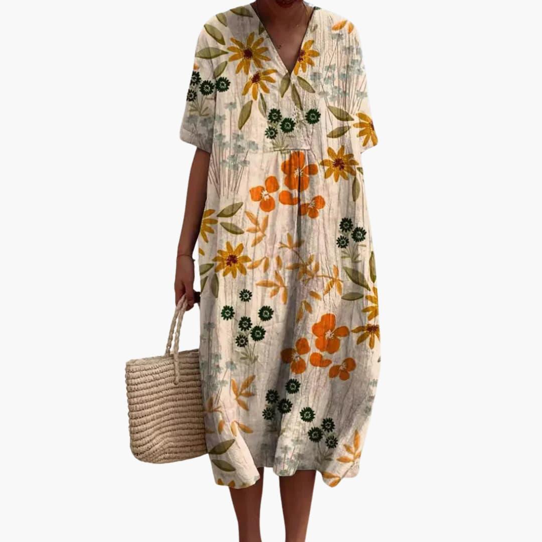 Fiona™ | Floral V-Neck Midi Dress