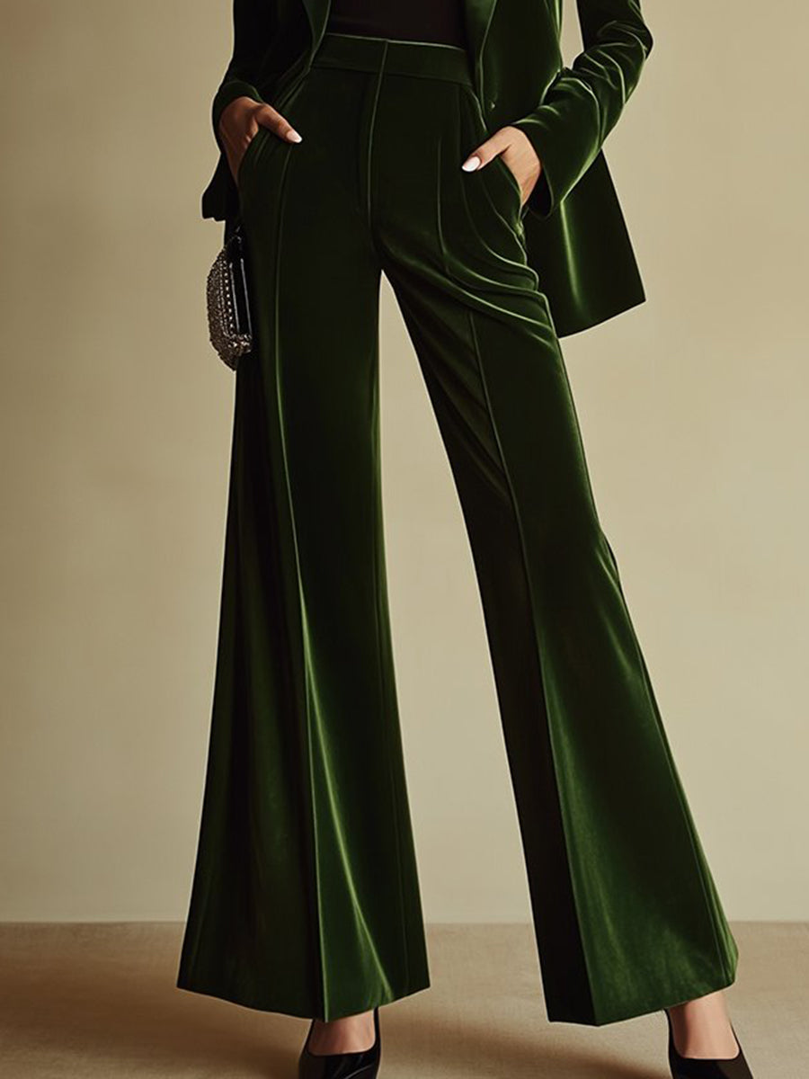 Sondra™ | Emerald Velvet Blazer & Wide-Leg Trouser Set