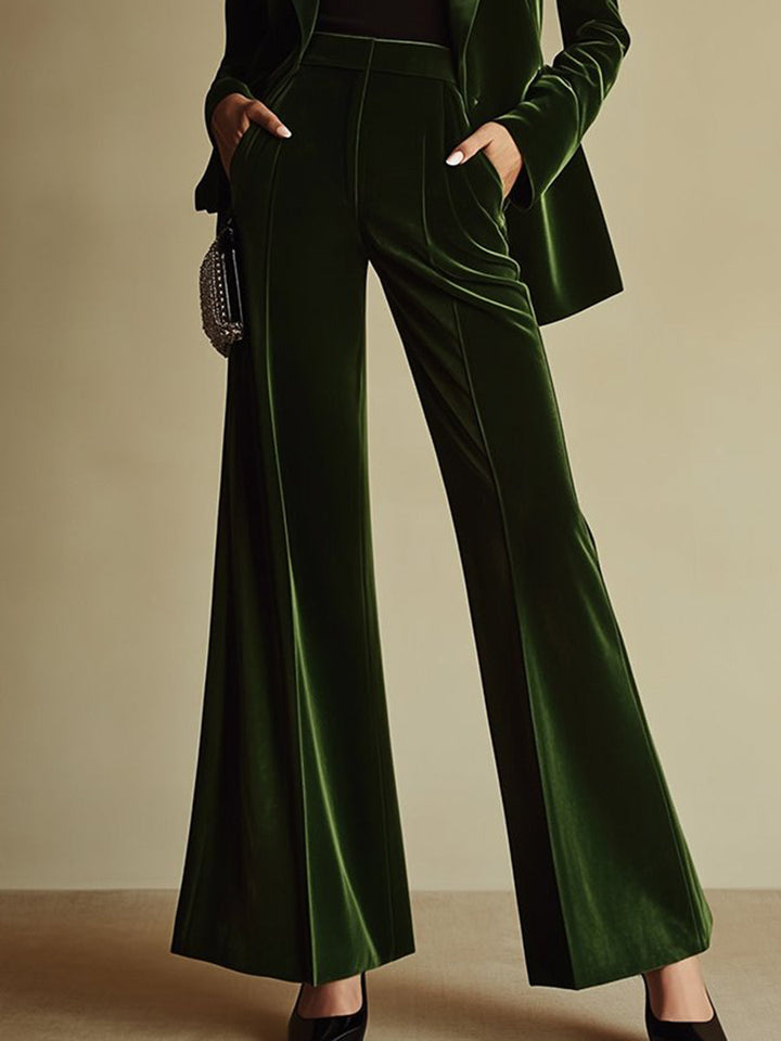 Sondra™ | Emerald Velvet Blazer & Wide-Leg Trouser Set