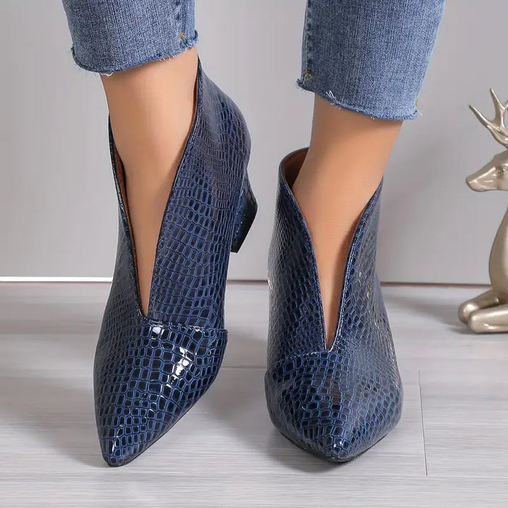 Luz™ | Women's Textured Ankle Boots with Curved Cut and Mid Block Heel