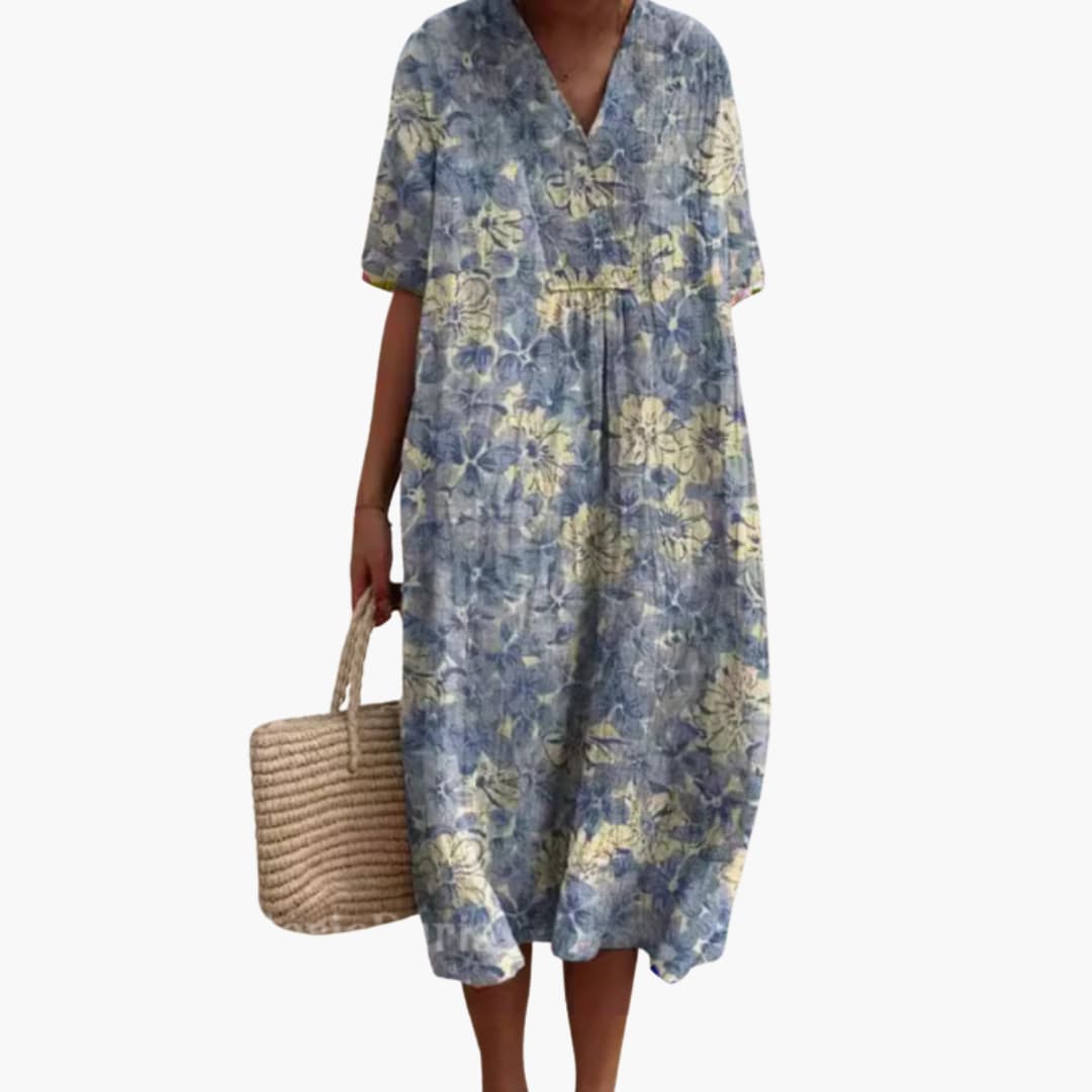 Fiona™ | Floral V-Neck Midi Dress