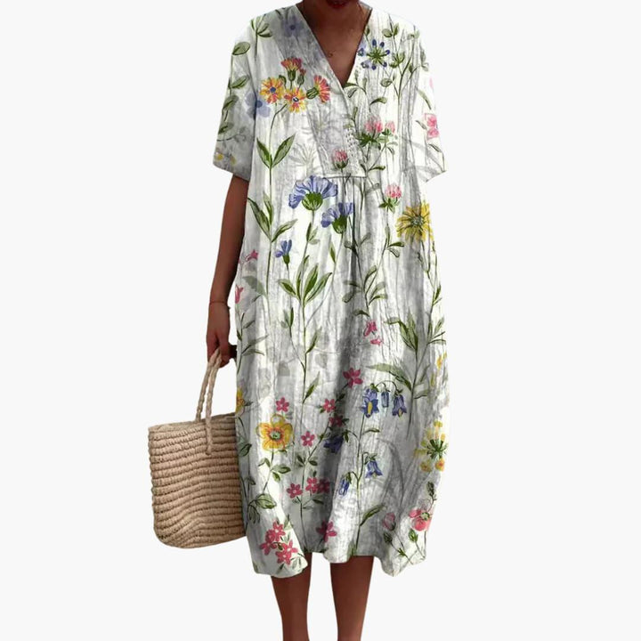 Fiona™ | Floral V-Neck Midi Dress