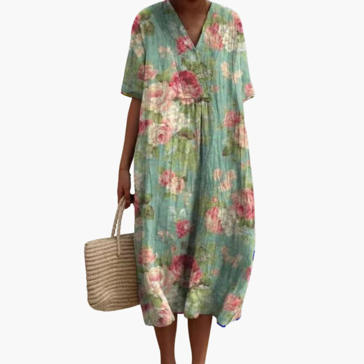 Fiona™ | Floral V-Neck Midi Dress
