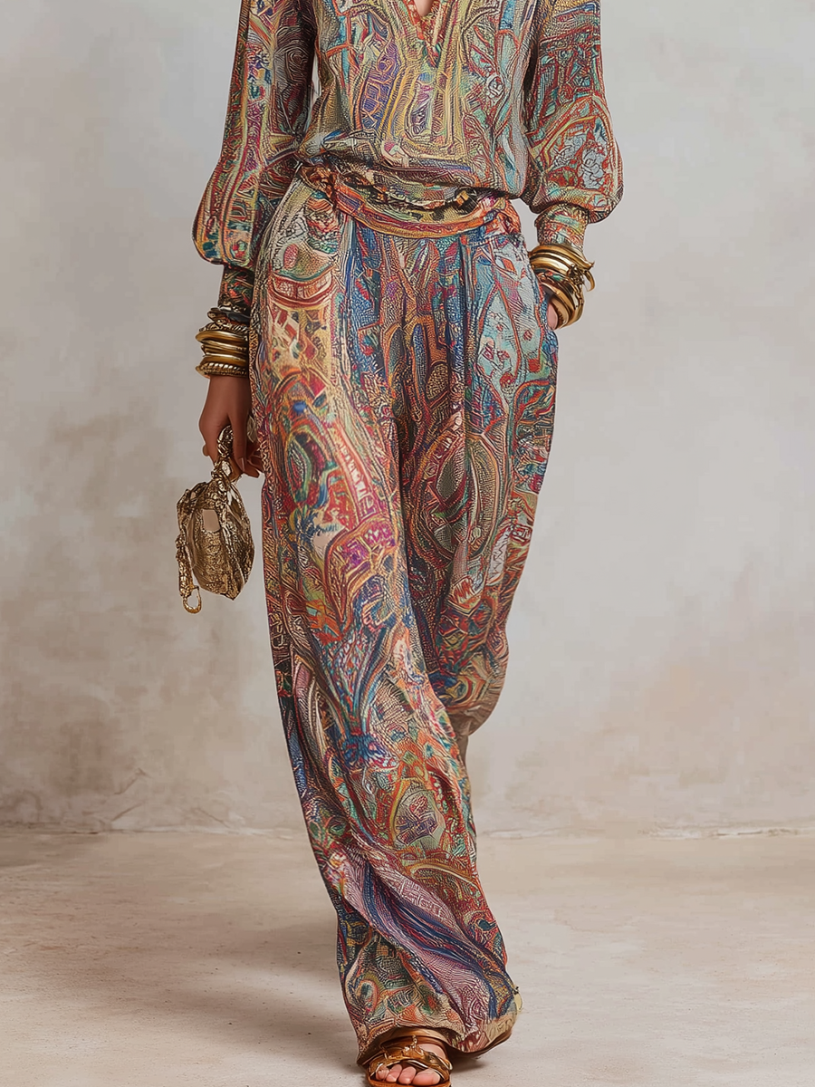 Marvelle™ | Chic Printed Wide-Leg Pantsuit