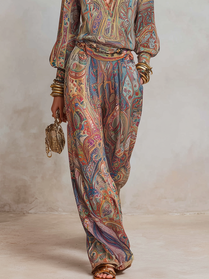 Marvelle™ | Chic Printed Wide-Leg Pantsuit