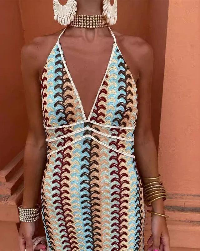 Arline™ | Beach V-Neck Halter Maxi Dress
