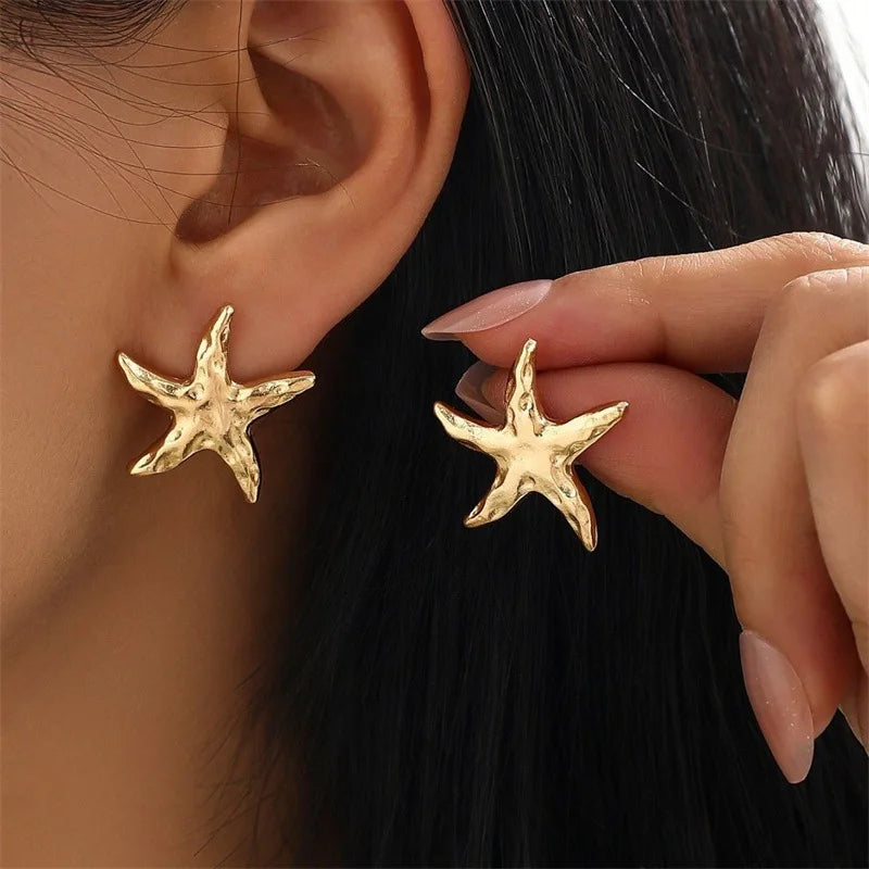 Golden Starfish Stud Earrings
