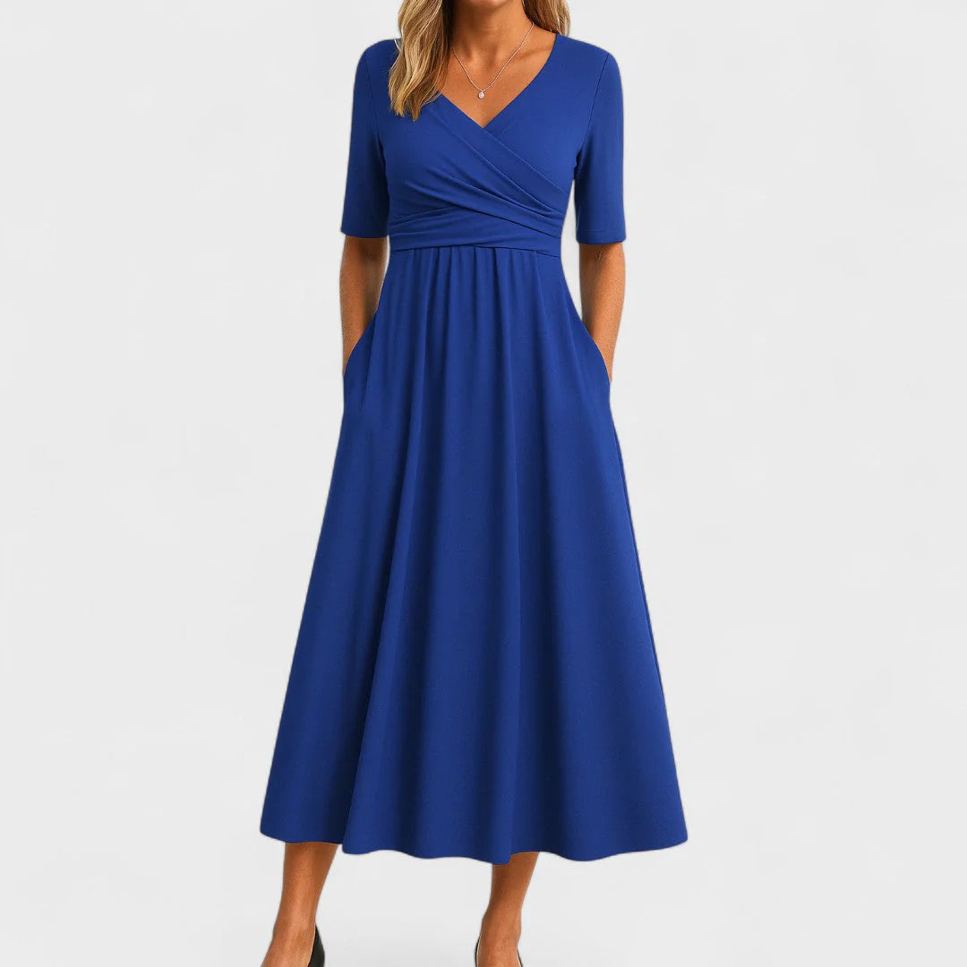 Earla™ | V-Neck Wrap Casual Midi Dress
