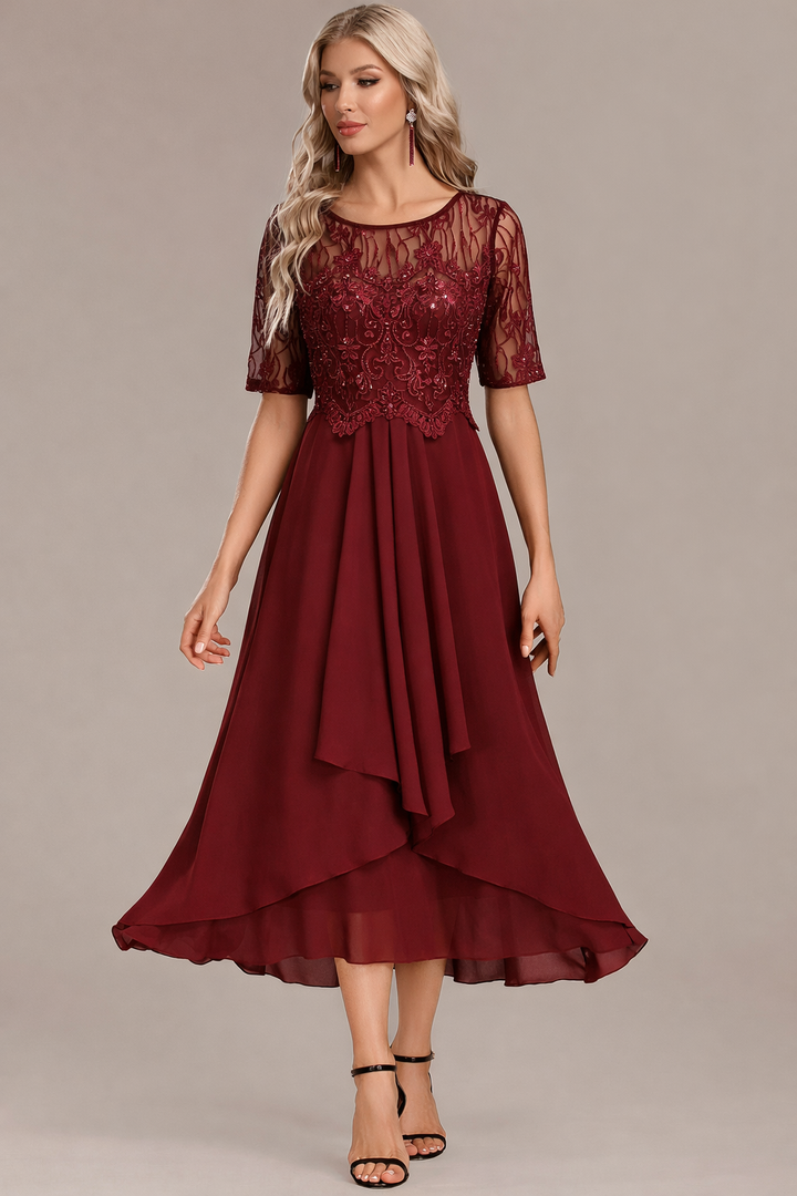Clarice™ | Elegant Structured Evening Midi Dress