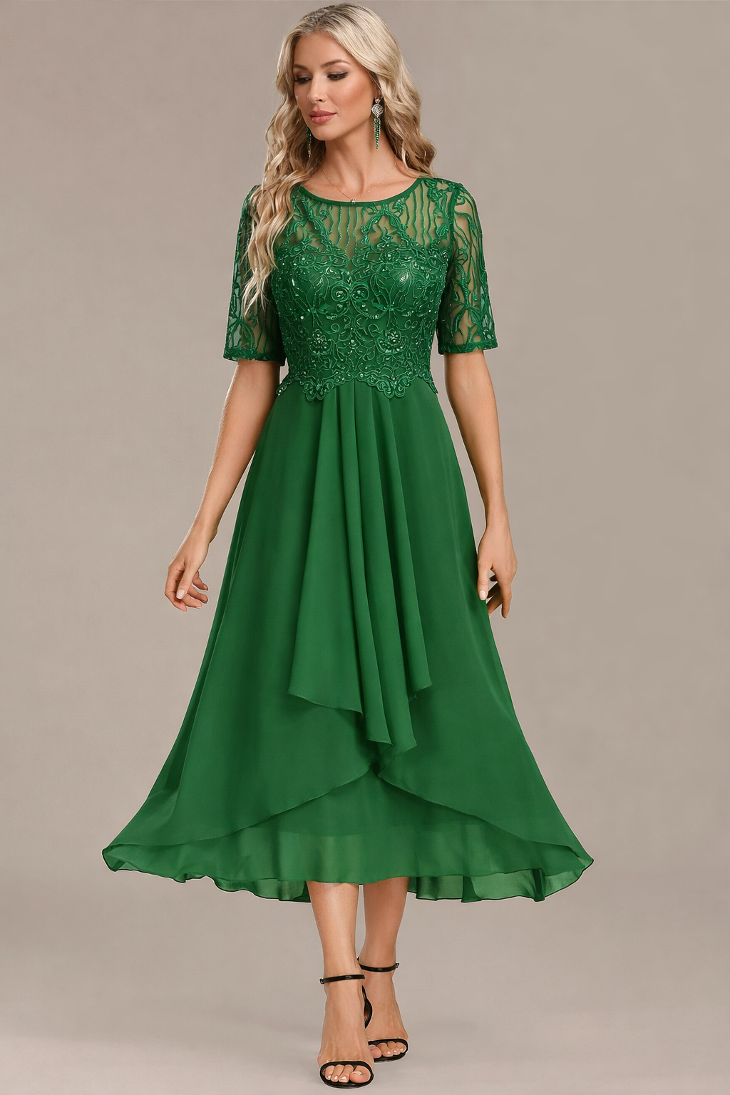 Clarice™ | Elegant Structured Evening Midi Dress