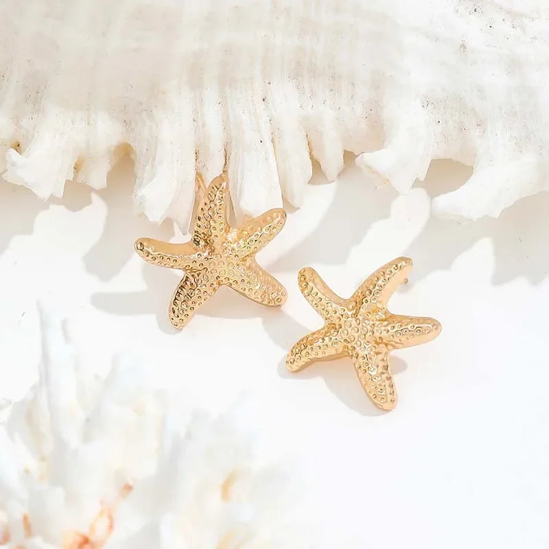 Golden Starfish Stud Earrings
