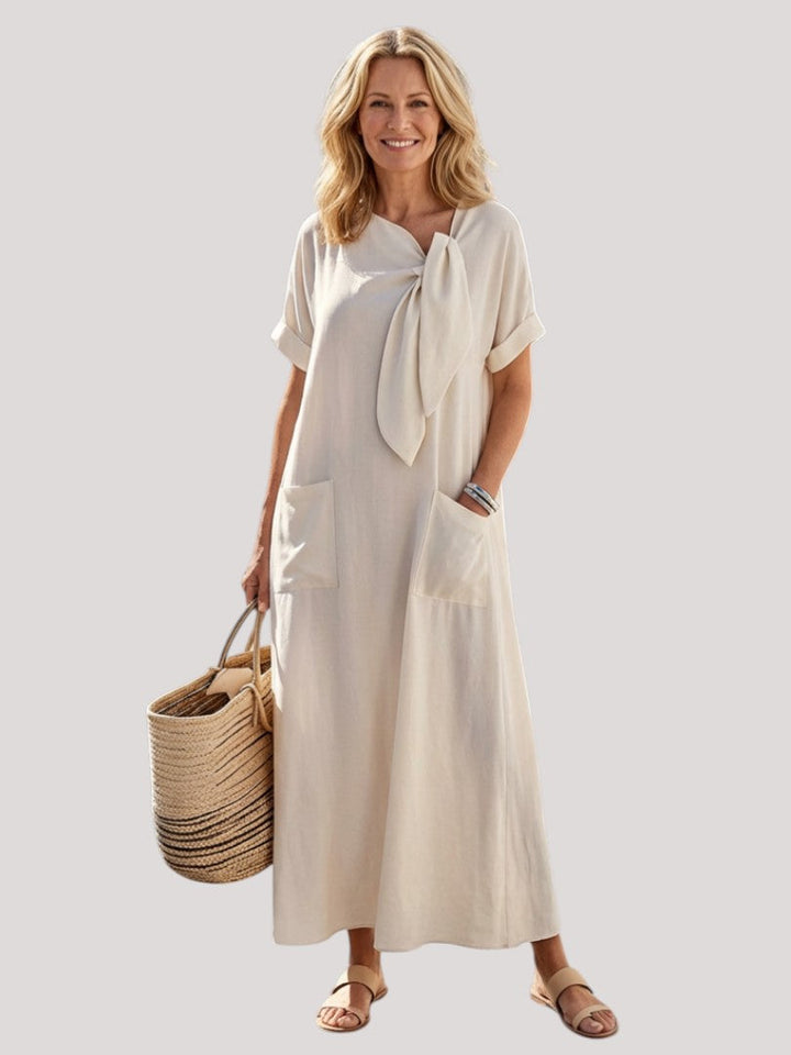 Elowyn | Round Neck Short Sleeve Pocket Maxi Dress