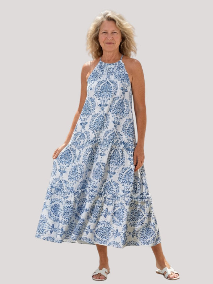 Isadora | Sleeveless High Neck Tiered Midi Dress