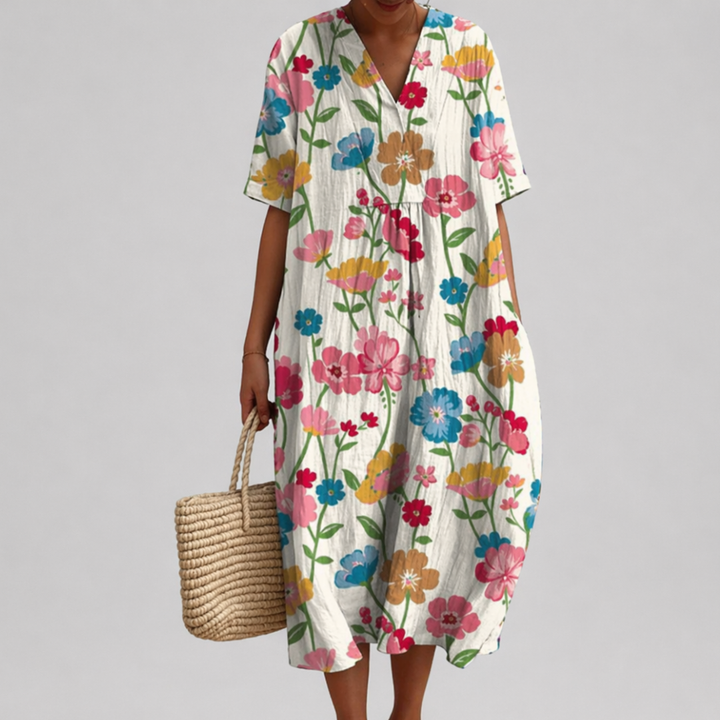 Fiona™ | Floral V-Neck Midi Dress