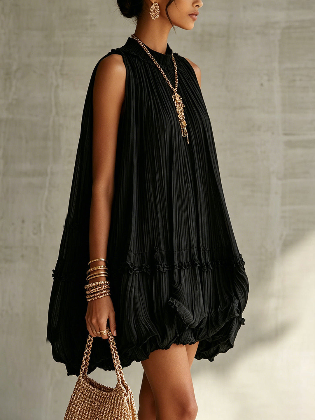 Vervain™ | Black Halter Neck Chiffon Bubble Dress