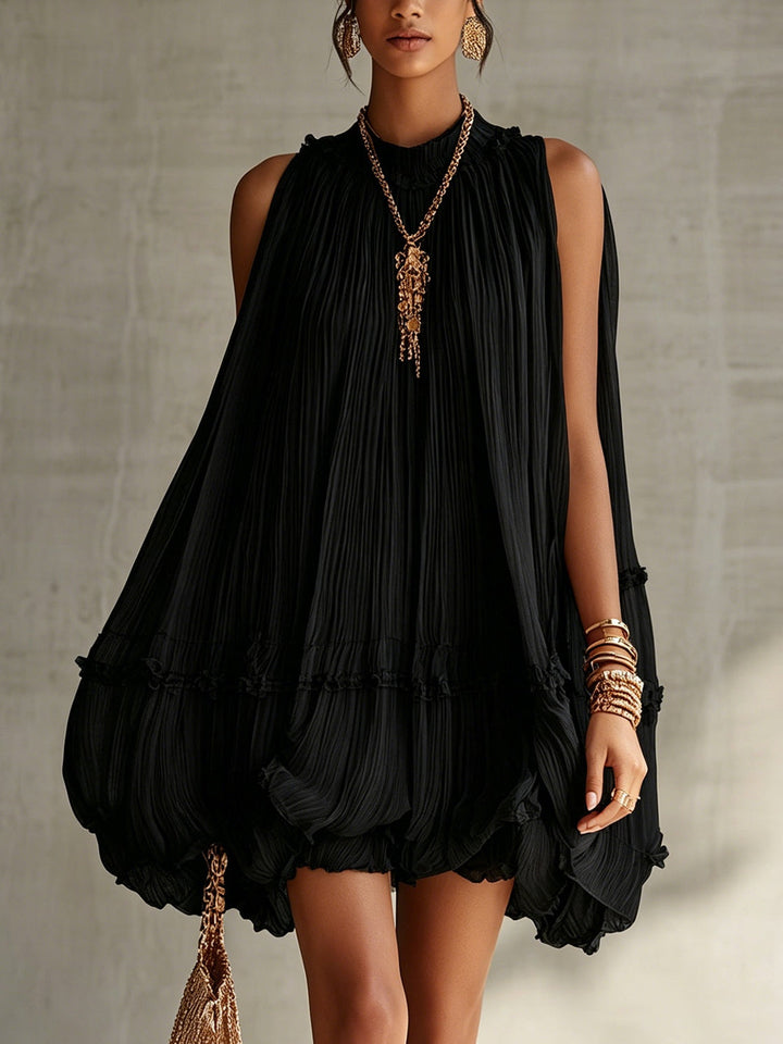 Vervain™ | Black Halter Neck Chiffon Bubble Dress