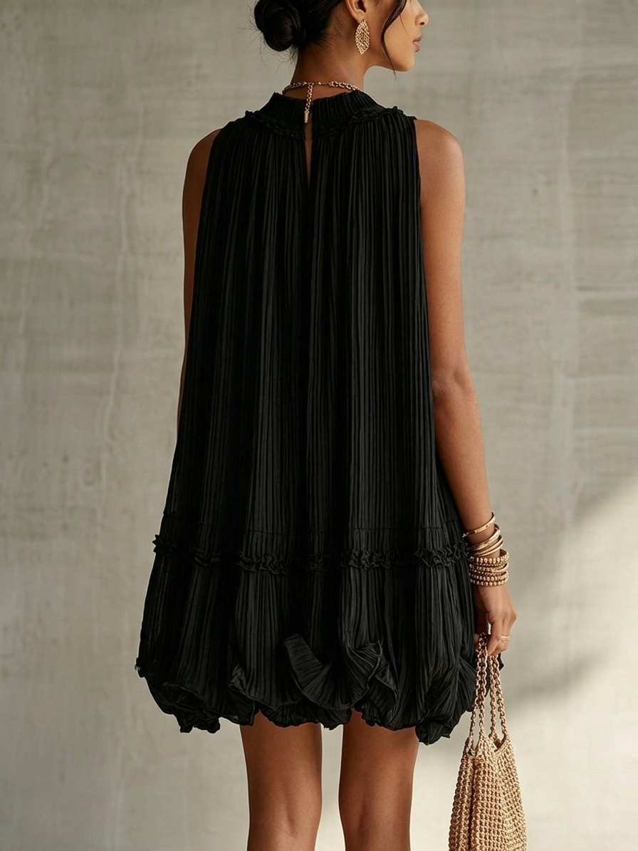Vervain™ | Black Halter Neck Chiffon Bubble Dress