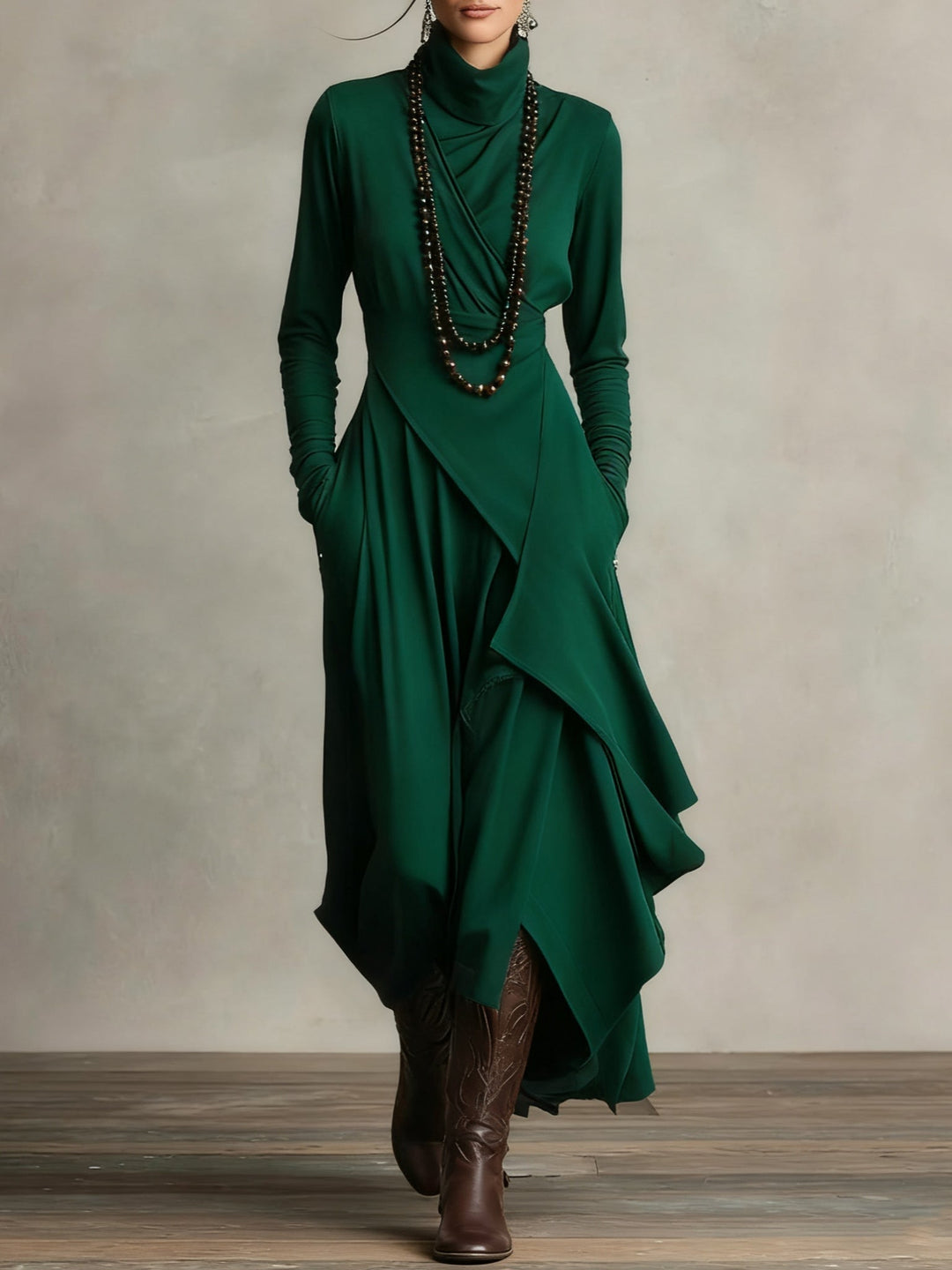 Lenora™ | Stylish Draped Neckline Statement Dress