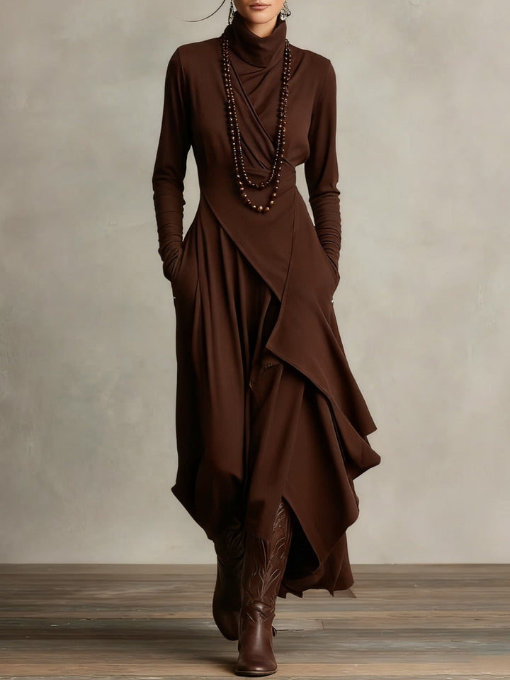 Lenora™ | Stylish Draped Neckline Statement Dress