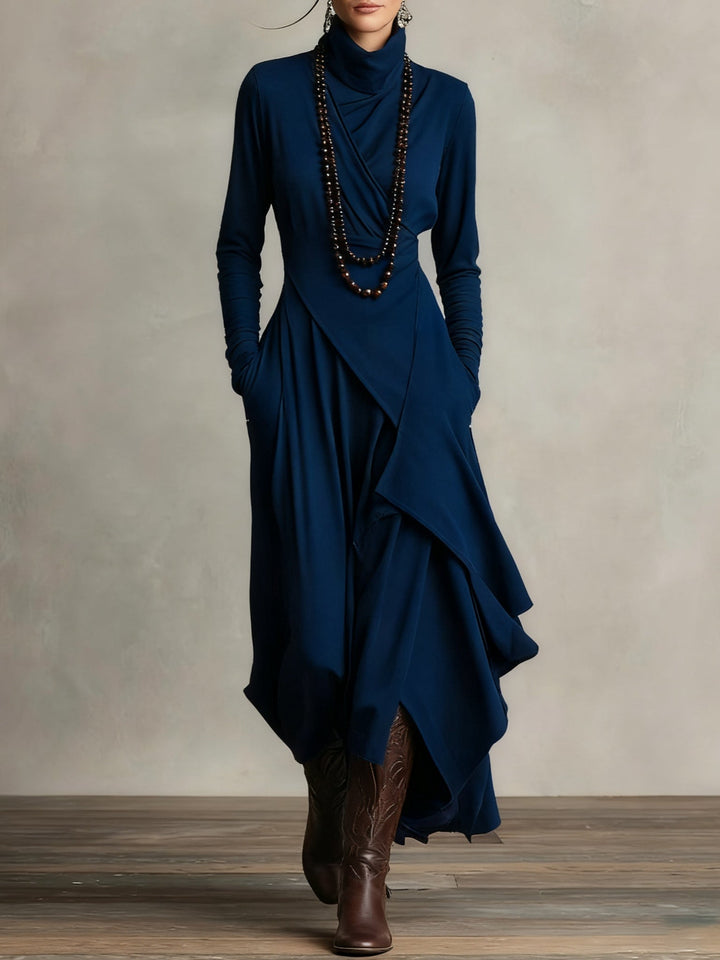 Lenora™ | Stylish Draped Neckline Statement Dress