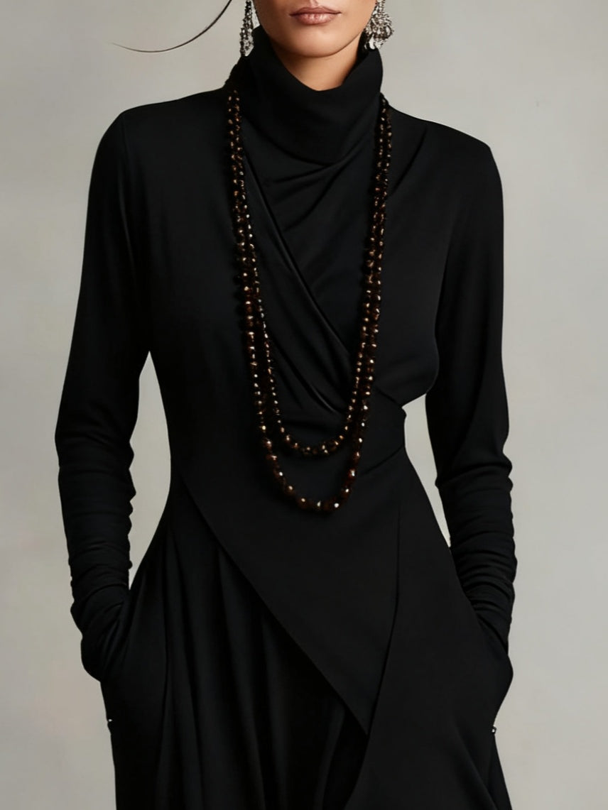 Lenora™ | Stylish Draped Neckline Statement Dress
