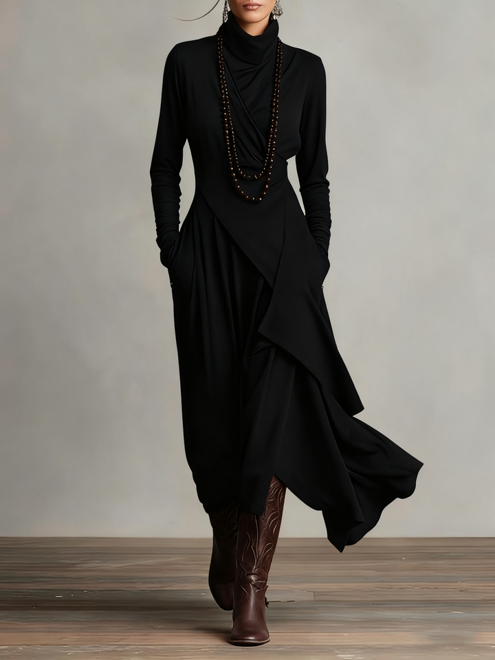 Lenora™ | Stylish Draped Neckline Statement Dress