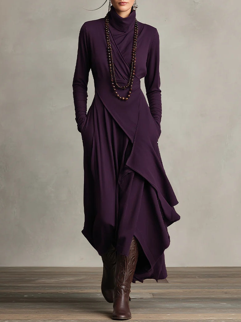 Lenora™ | Stylish Draped Neckline Statement Dress