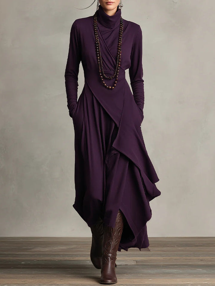 Lenora™ | Stylish Draped Neckline Statement Dress
