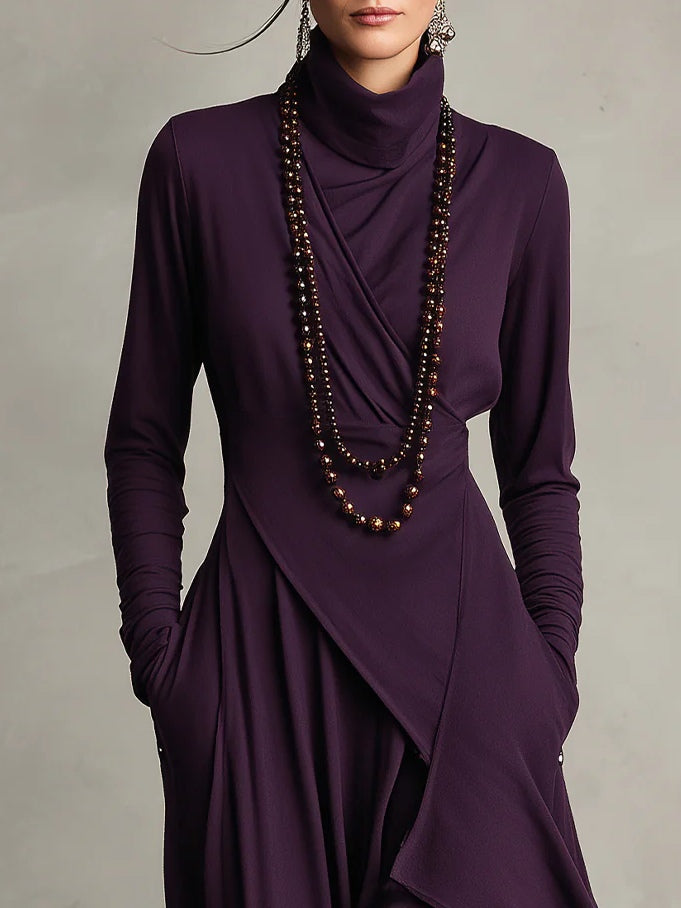 Lenora™ | Stylish Draped Neckline Statement Dress