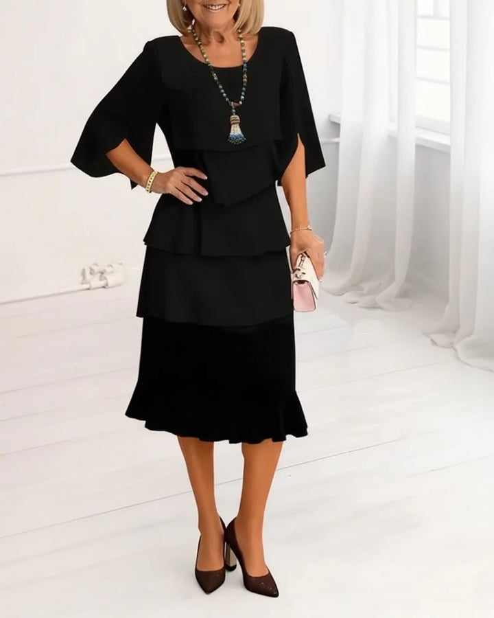 Sheryl™ | Classic Layered Ruffle Elegant Midi Dress