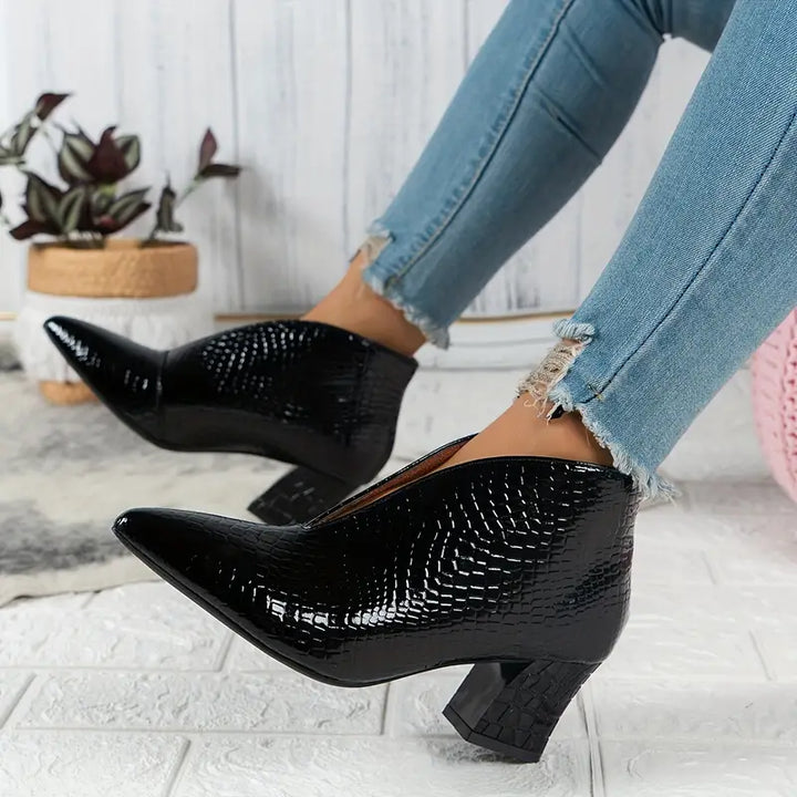 Luz™ | Women's Textured Ankle Boots with Curved Cut and Mid Block Heel