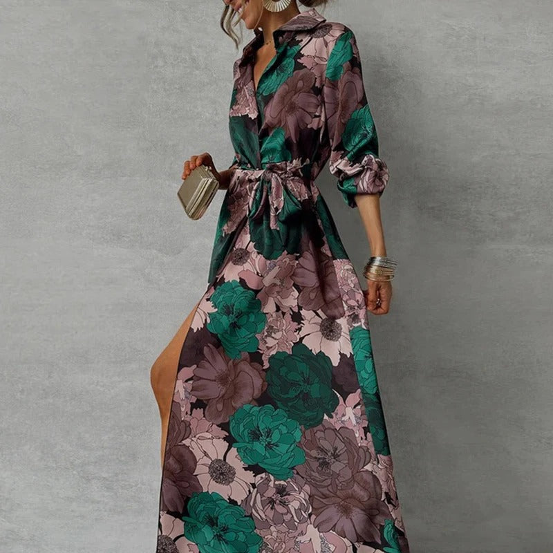 Hollie™ | Elegant Floral Belted Maxi Dress