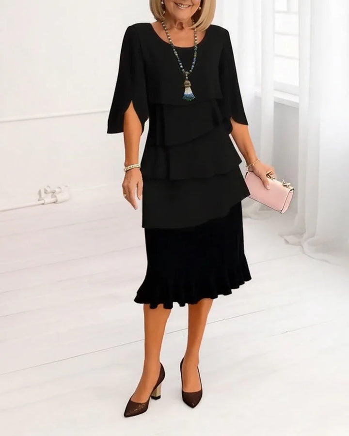 Sheryl™ | Classic Layered Ruffle Elegant Midi Dress