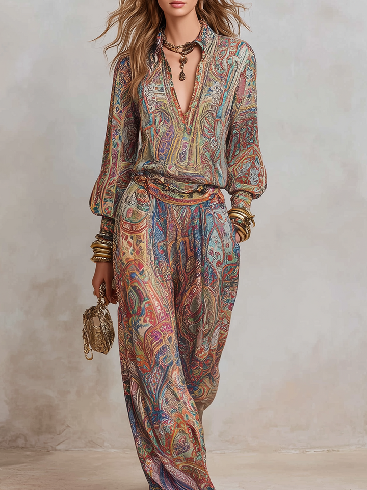 Marvelle™ | Chic Printed Wide-Leg Pantsuit