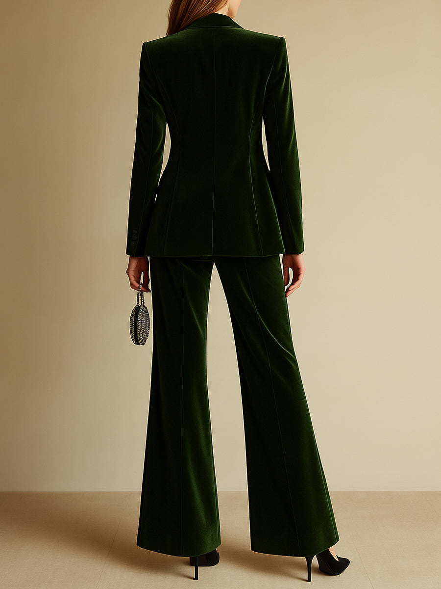 Sondra™ | Emerald Velvet Blazer & Wide-Leg Trouser Set