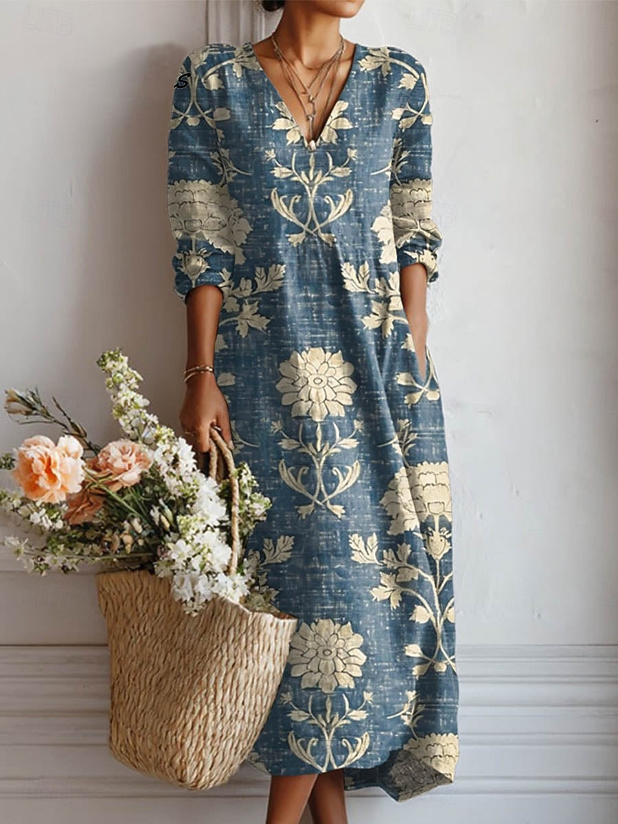 Claire™ | Vintage Floral Long Sleeve Maxi Dress